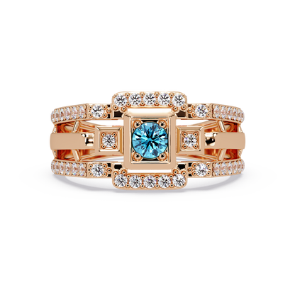 0.5 CTW Geometric Men’s Colorstone Ring with Aquamarine Blue in Rose Gold – Lunéa Paris