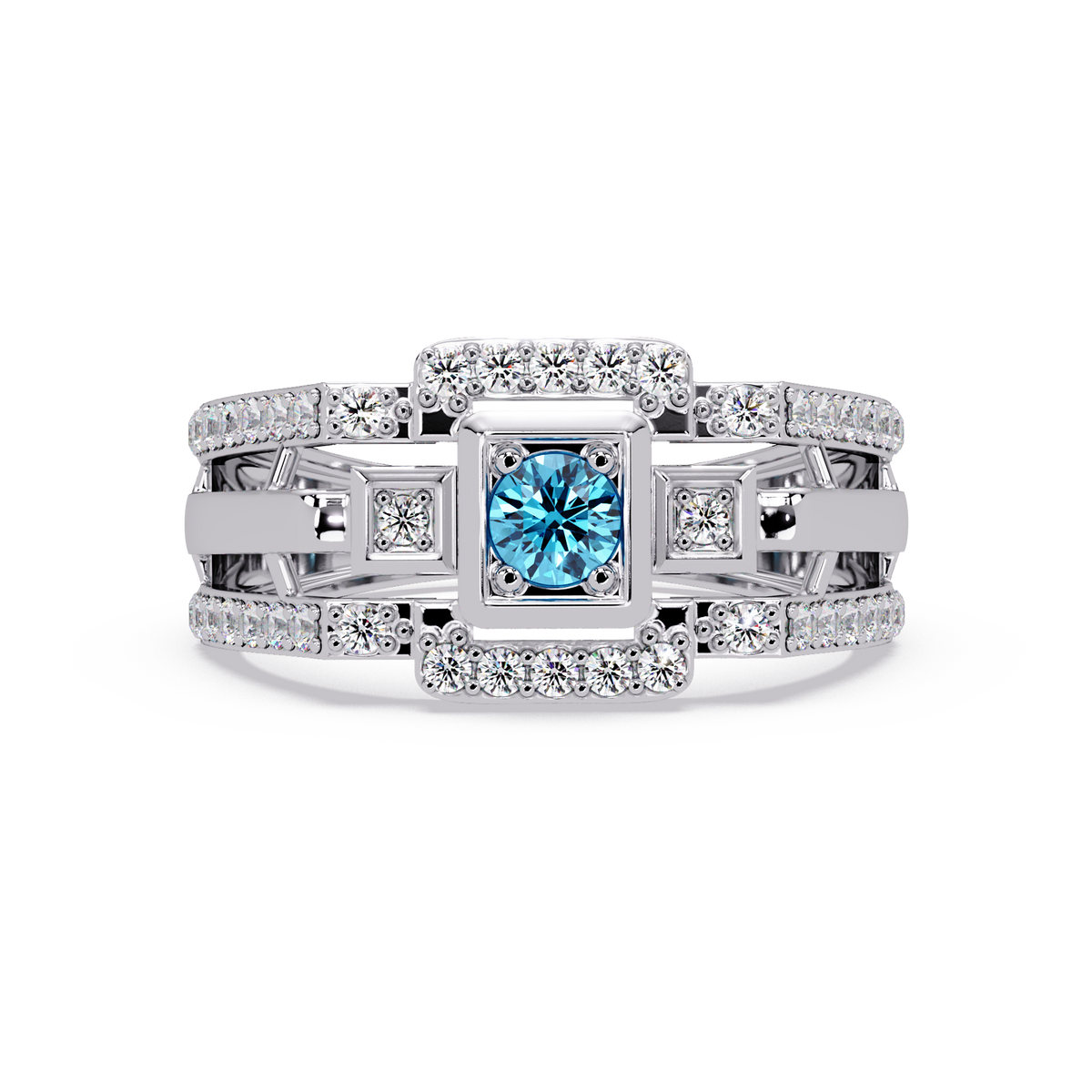 0.5 CTW Geometric Men’s Colorstone Ring with Aquamarine Blue in White Gold – Lunéa Paris