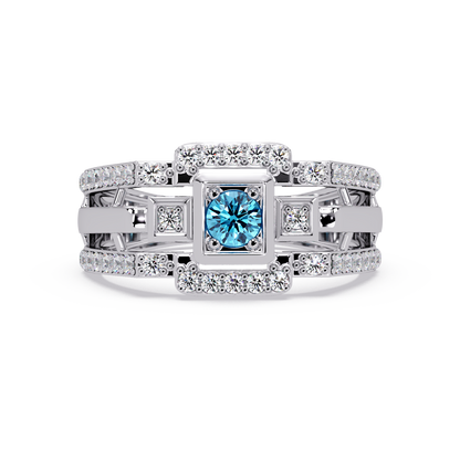 0.5 CTW Geometric Men’s Colorstone Ring with Aquamarine Blue in White Gold – Lunéa Paris