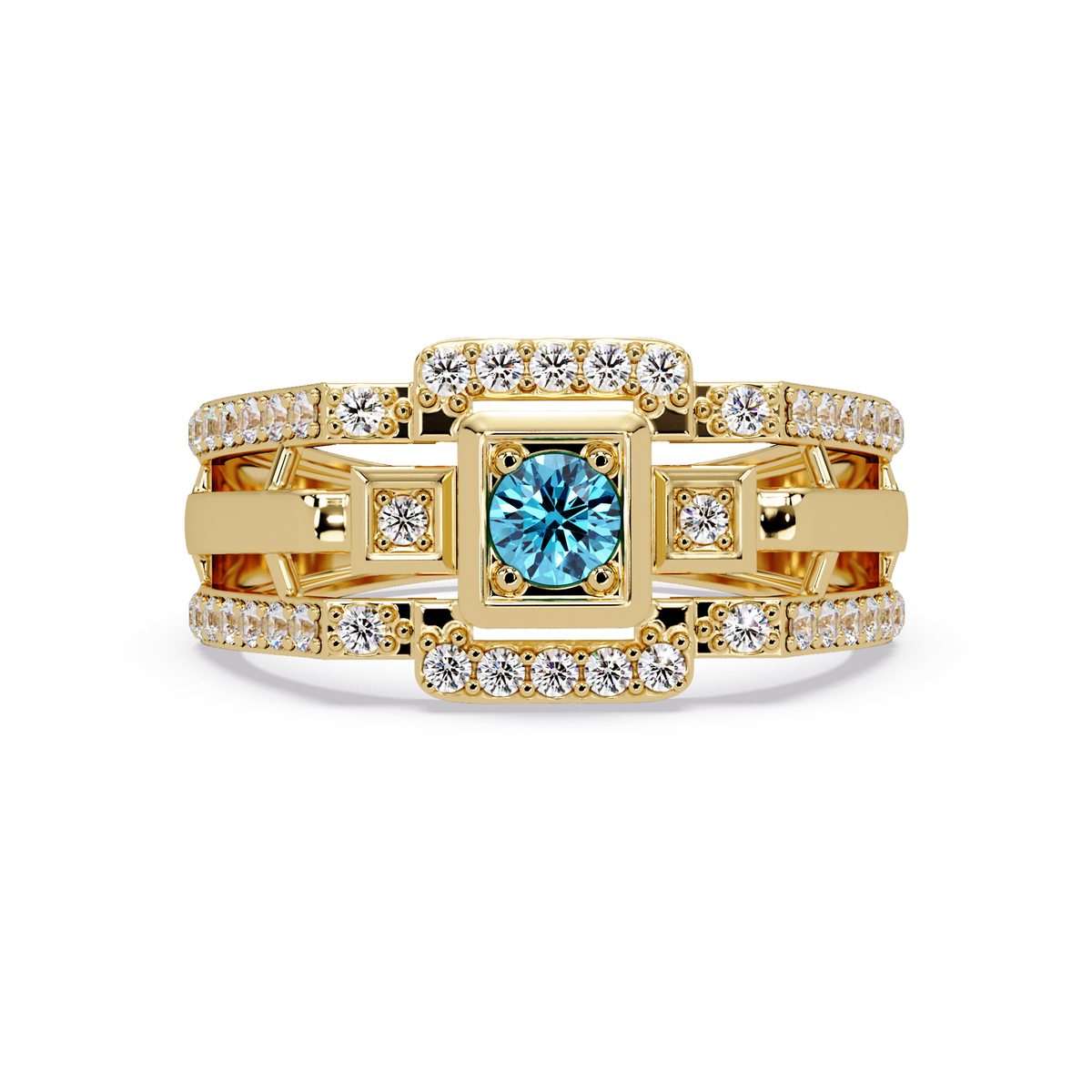 0.5 CTW Geometric Men’s Colorstone Ring with Aquamarine Blue in Yellow Gold – Lunéa Paris
