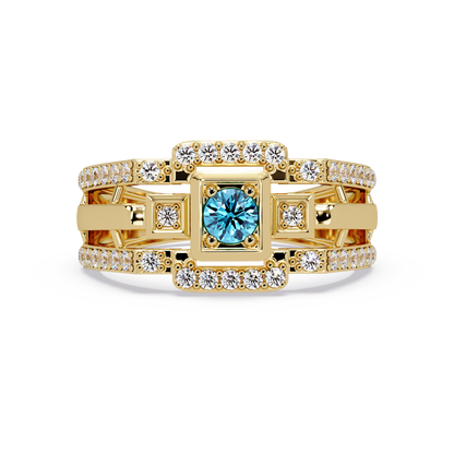 0.5 CTW Geometric Men’s Colorstone Ring with Aquamarine Blue in Yellow Gold – Lunéa Paris