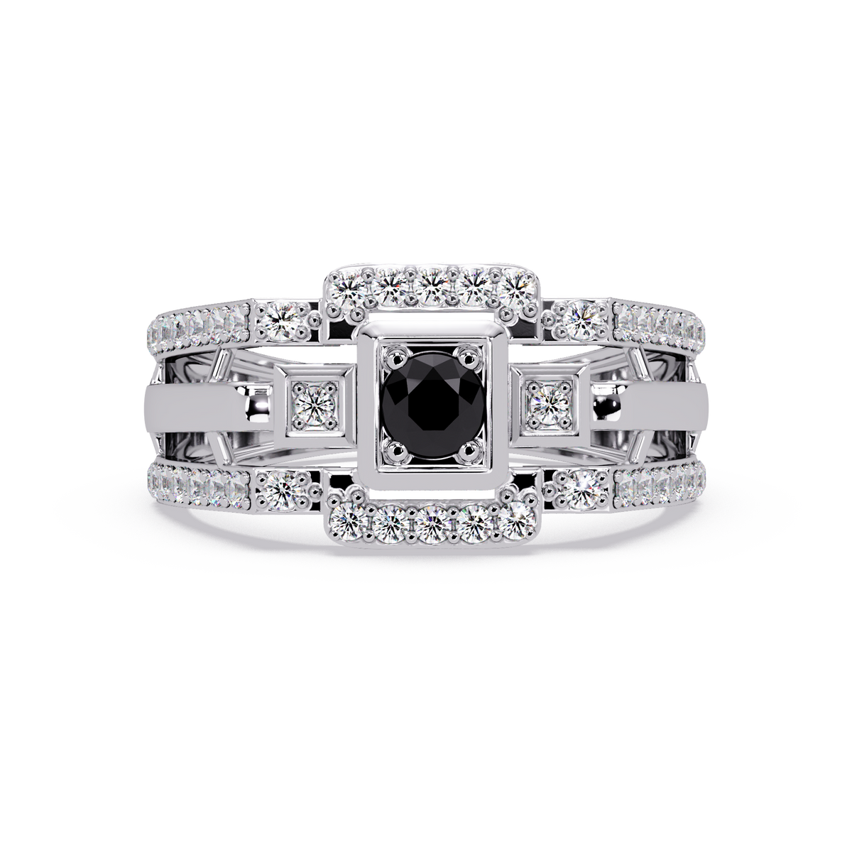 0.5 CTW Geometric Men’s Colorstone Ring with Onyx in White Gold – Lunéa Paris