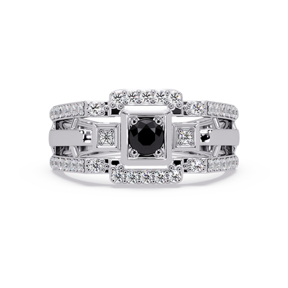 0.5 CTW Geometric Men’s Colorstone Ring with Onyx in White Gold – Lunéa Paris