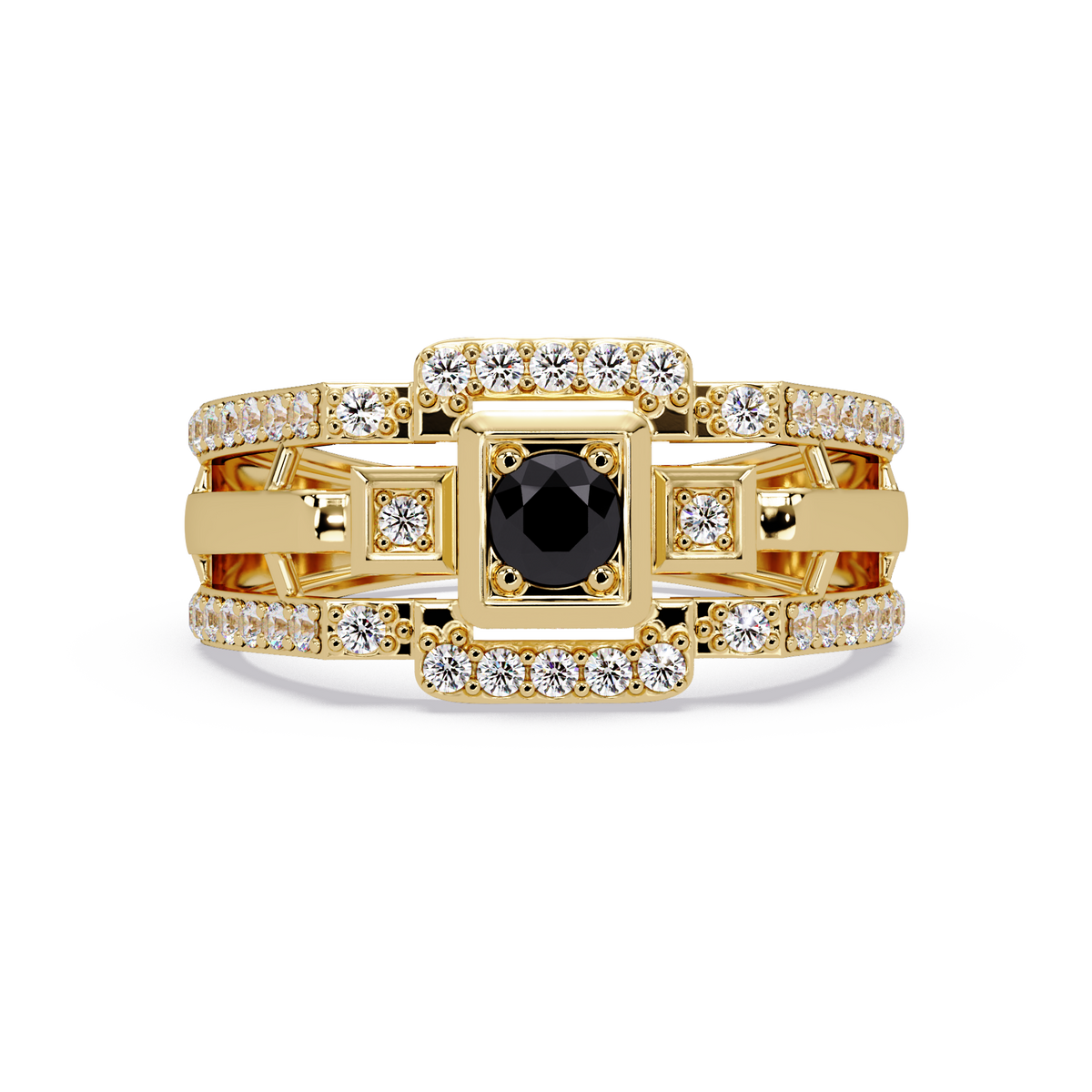 0.5 CTW Geometric Men’s Colorstone Ring with Onyx in Yellow Gold – Lunéa Paris