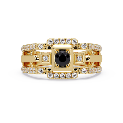 0.5 CTW Geometric Men’s Colorstone Ring with Onyx in Yellow Gold – Lunéa Paris