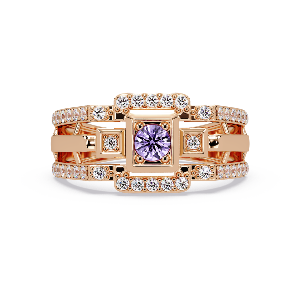 0.5 CTW Geometric Men’s Colorstone Ring with Amethyst Purple in Rose Gold – Lunéa Paris