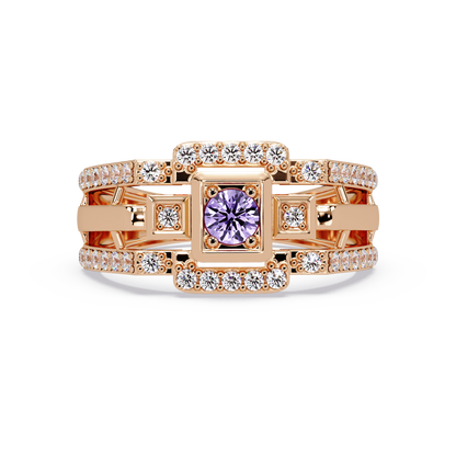 0.5 CTW Geometric Men’s Colorstone Ring with Amethyst Purple in Rose Gold – Lunéa Paris