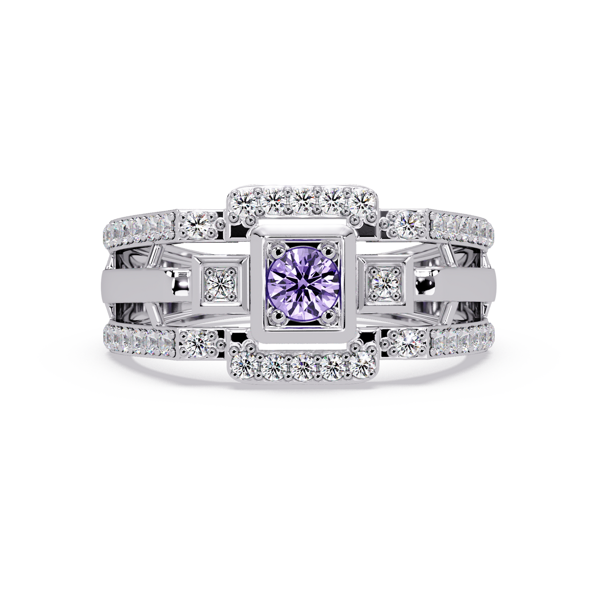 0.5 CTW Geometric Men’s Colorstone Ring with Amethyst Purple in White Gold – Lunéa Paris