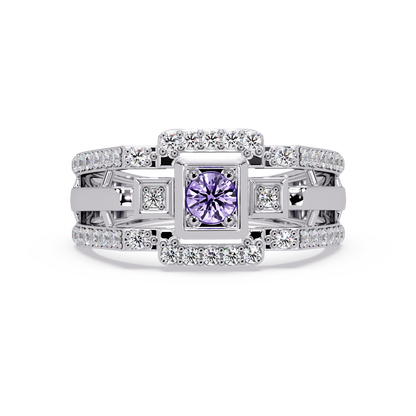 0.5 CTW Geometric Men’s Colorstone Ring with Amethyst Purple in White Gold – Lunéa Paris