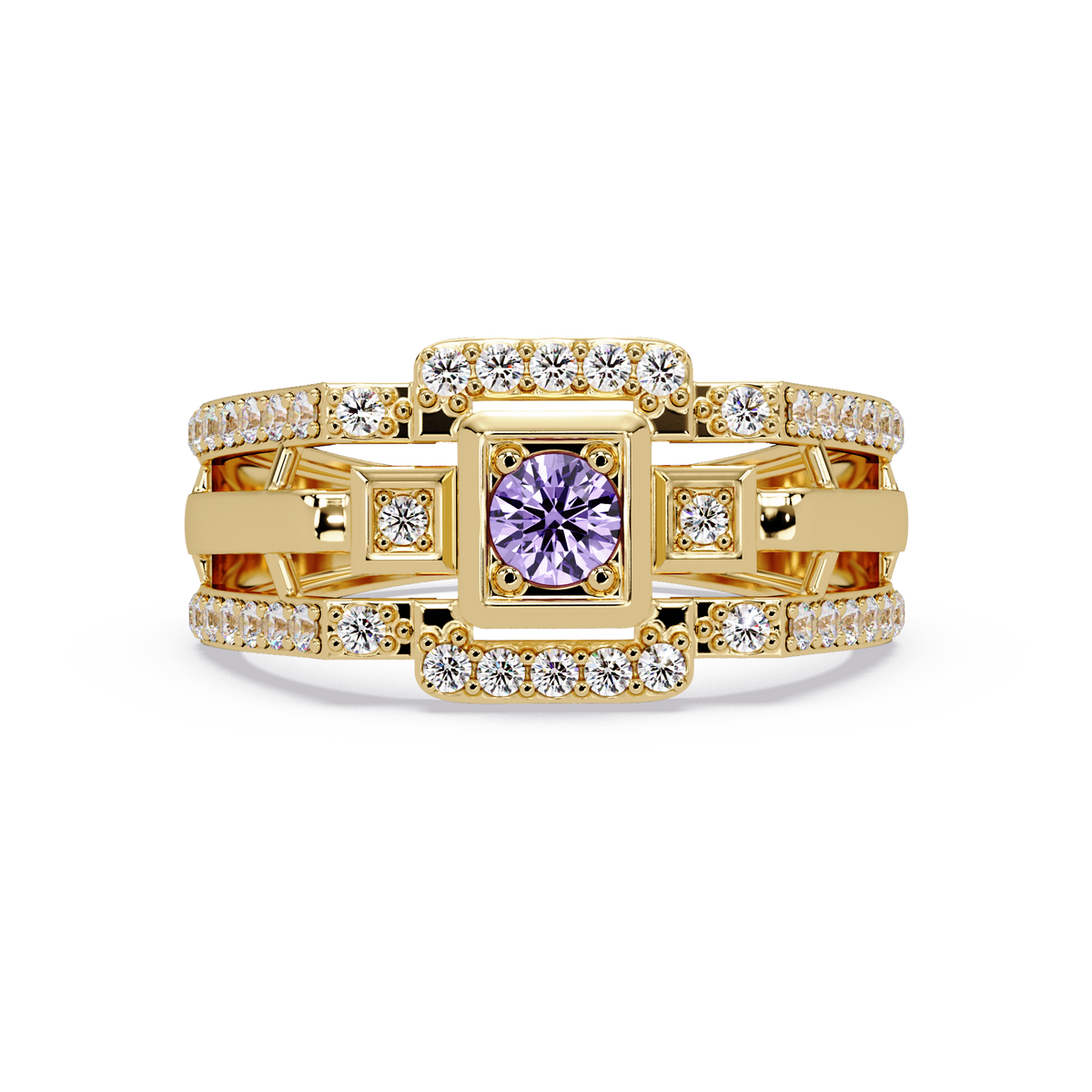 0.5 CTW Geometric Men’s Colorstone Ring with Amethyst Purple in Yellow Gold – Lunéa Paris