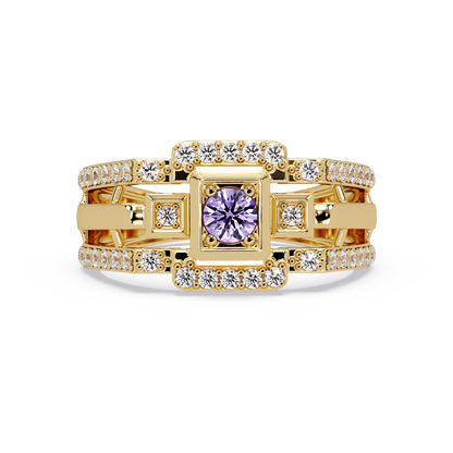 0.5 CTW Geometric Men’s Colorstone Ring with Amethyst Purple in Yellow Gold – Lunéa Paris
