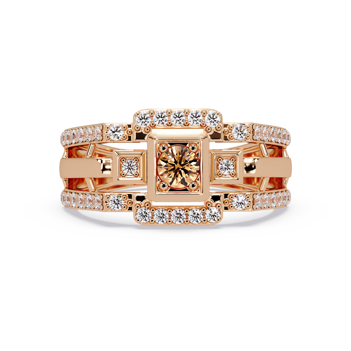 0.5 CTW Geometric Men’s Colorstone Ring with Champagne Topaz in Rose Gold – Lunéa Paris