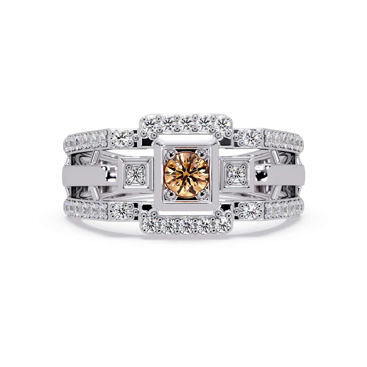 0.5 CTW Geometric Men’s Colorstone Ring with Champagne Topaz in White Gold – Lunéa Paris