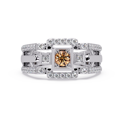 0.5 CTW Geometric Men’s Colorstone Ring with Champagne Topaz in White Gold – Lunéa Paris
