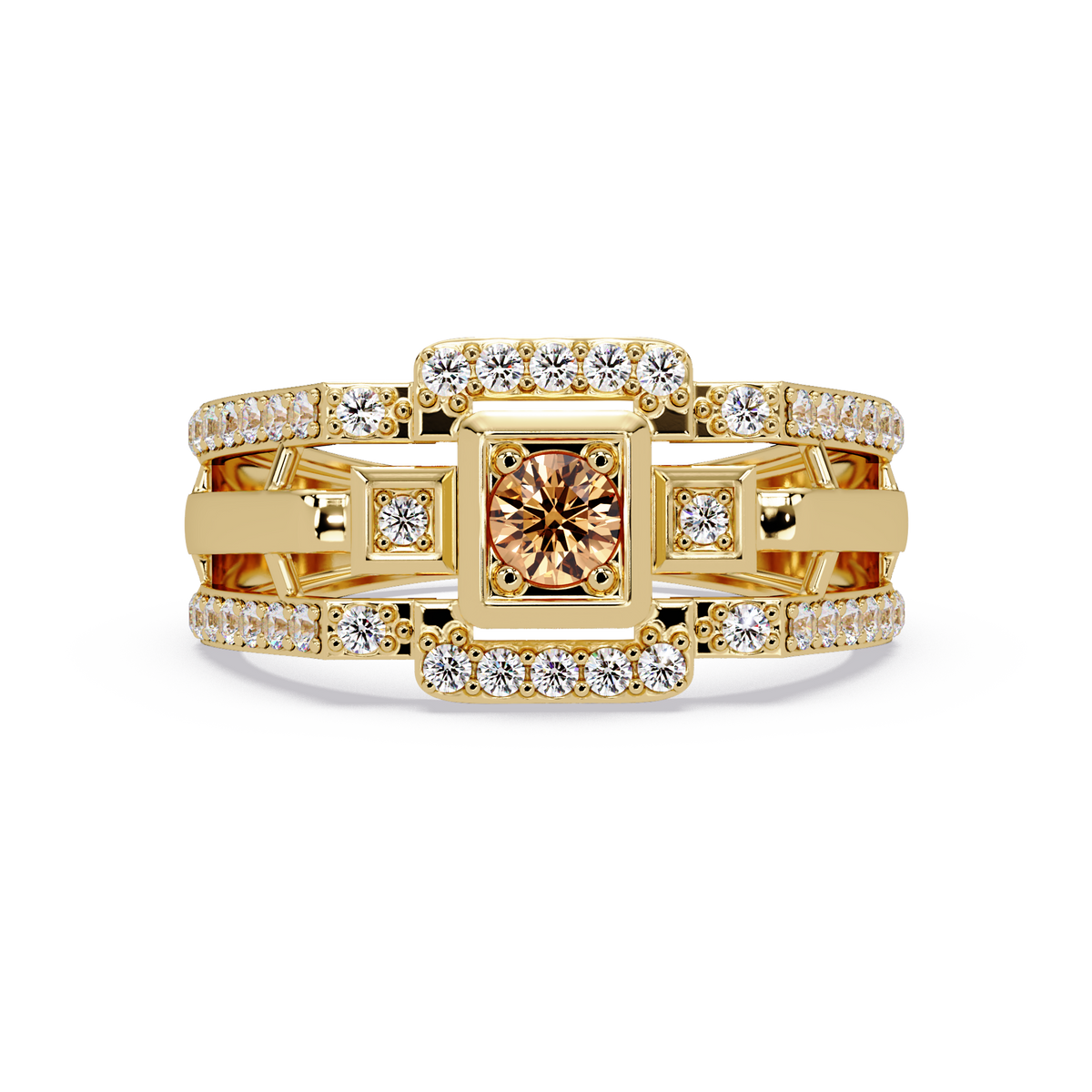 0.5 CTW Geometric Men’s Colorstone Ring with Champagne Topaz in Yellow Gold – Lunéa Paris
