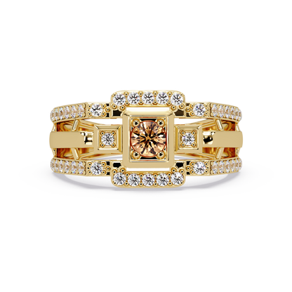0.5 CTW Geometric Men’s Colorstone Ring with Champagne Topaz in Yellow Gold – Lunéa Paris