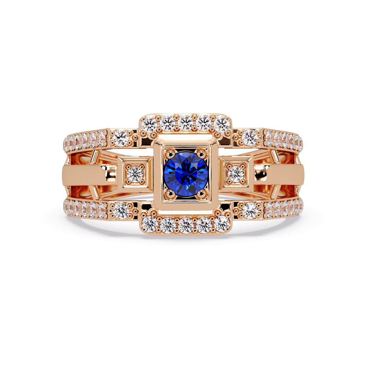 0.5 CTW Geometric Men’s Colorstone Ring with Sapphire Blue in Rose Gold – Lunéa Paris