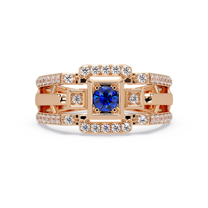 0.5 CTW Geometric Men’s Colorstone Ring with Sapphire Blue in Rose Gold – Lunéa Paris
