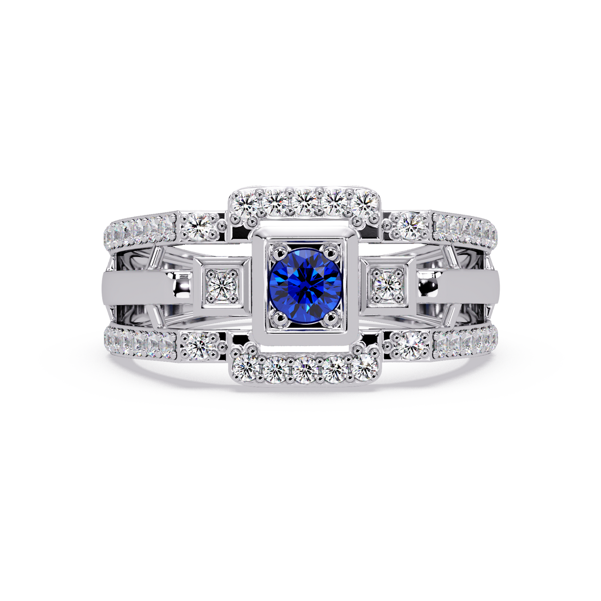 0.5 CTW Geometric Men’s Colorstone Ring with Sapphire Blue in White Gold – Lunéa Paris