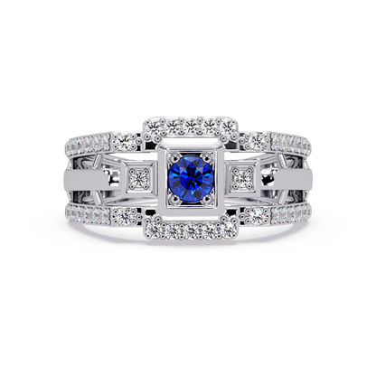 0.5 CTW Geometric Men’s Colorstone Ring with Sapphire Blue in White Gold – Lunéa Paris