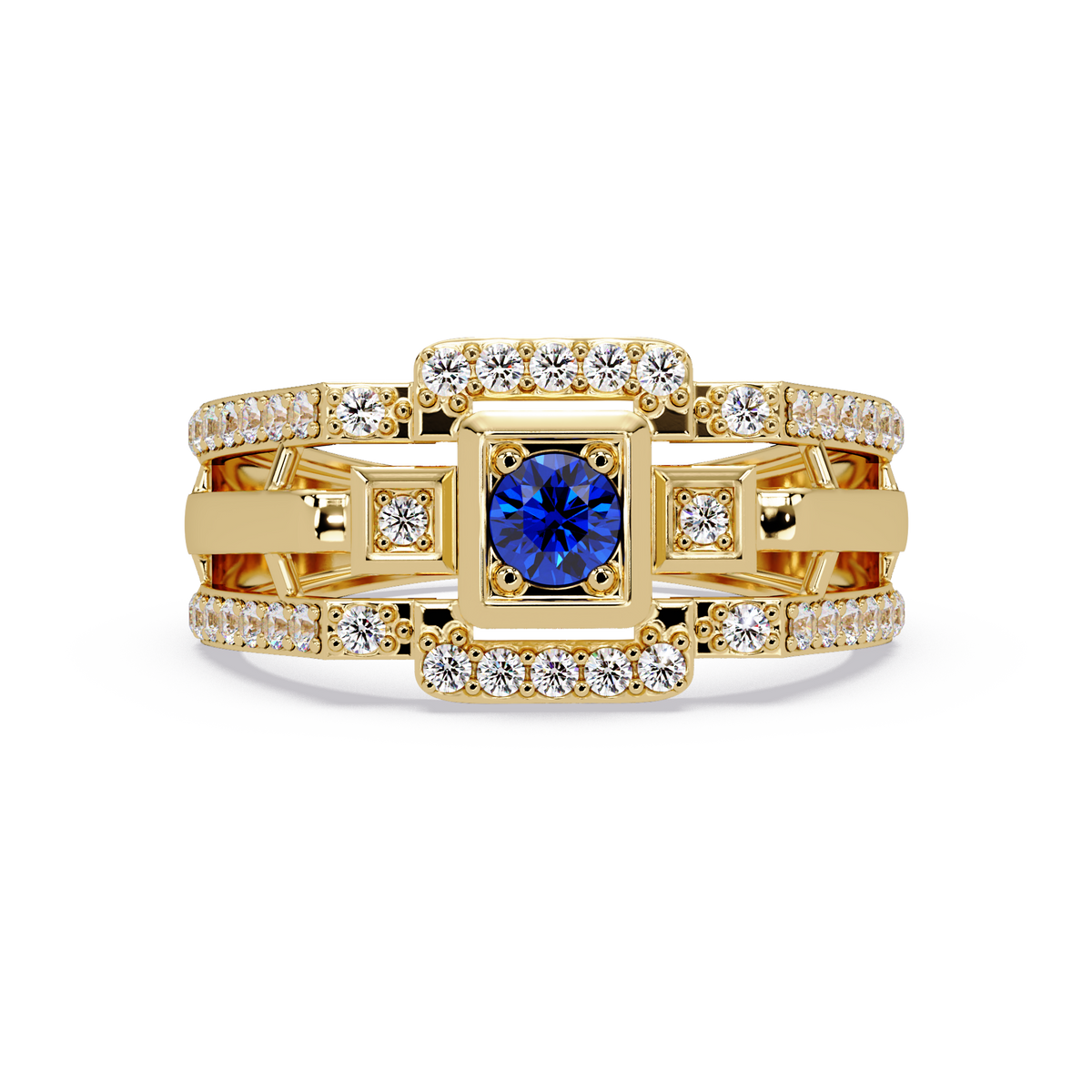 0.5 CTW Geometric Men’s Colorstone Ring with Sapphire Blue in Yellow Gold – Lunéa Paris
