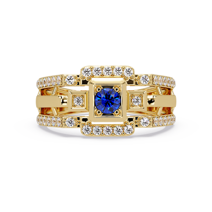 0.5 CTW Geometric Men’s Colorstone Ring with Sapphire Blue in Yellow Gold – Lunéa Paris