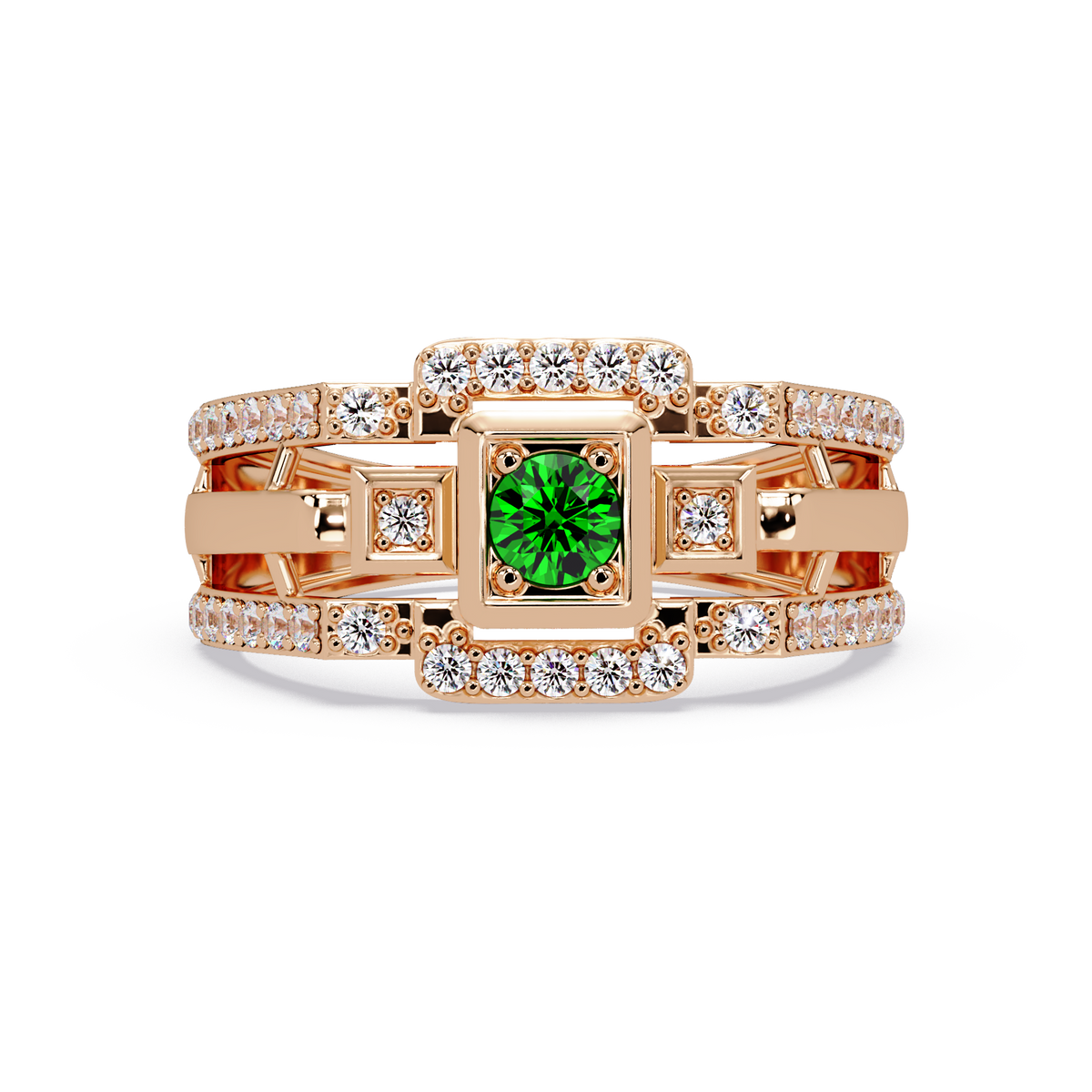 0.5 CTW Geometric Men’s Colorstone Ring with Emerald Green in Rose Gold – Lunéa Paris