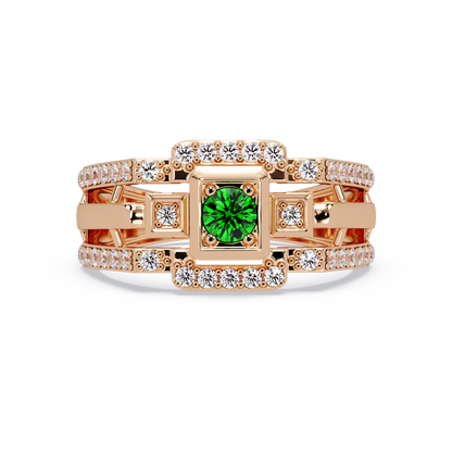 0.5 CTW Geometric Men’s Colorstone Ring with Emerald Green in Rose Gold – Lunéa Paris