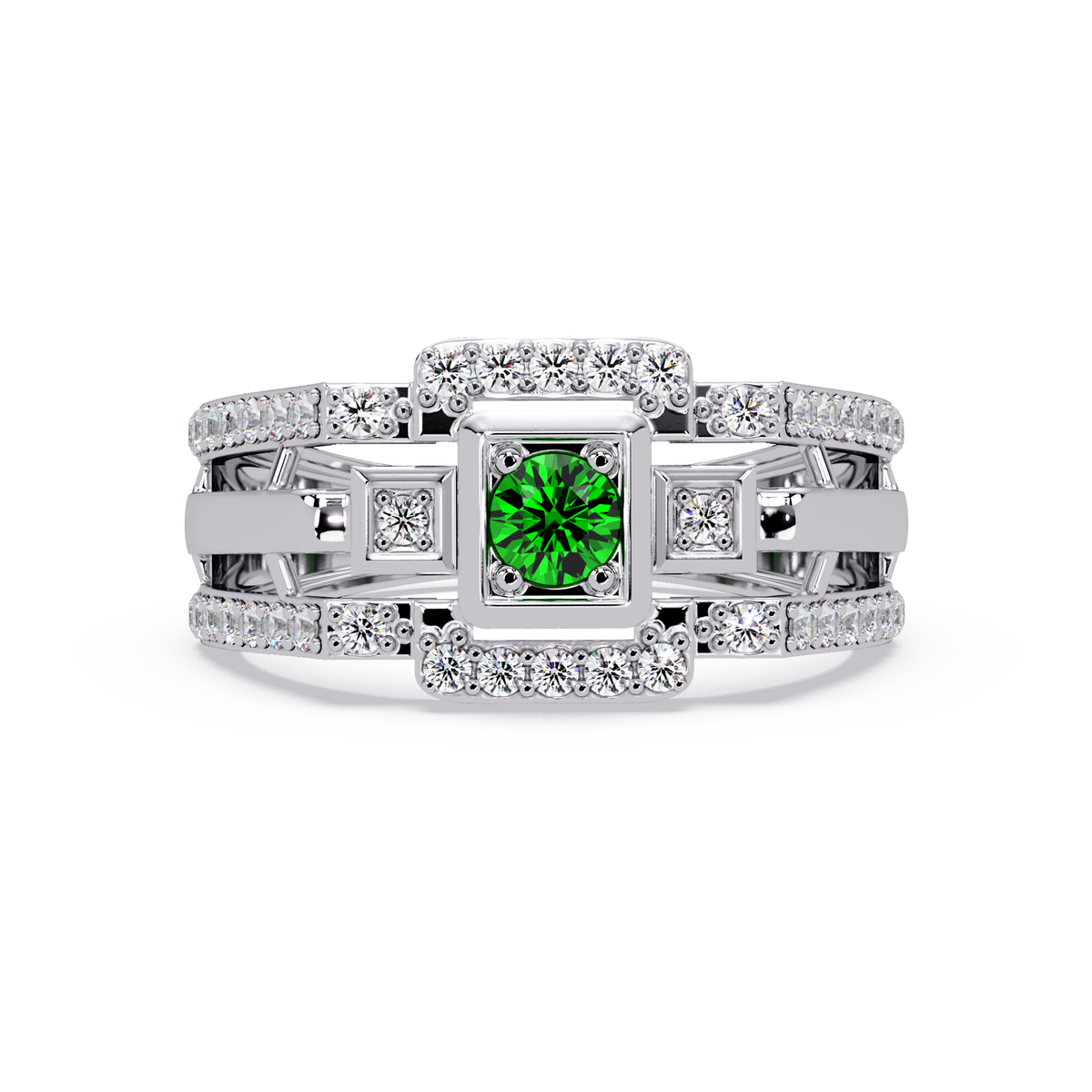 0.5 CTW Geometric Men’s Colorstone Ring with Emerald Green in White Gold – Lunéa Paris