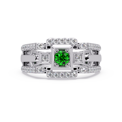 0.5 CTW Geometric Men’s Colorstone Ring with Emerald Green in White Gold – Lunéa Paris