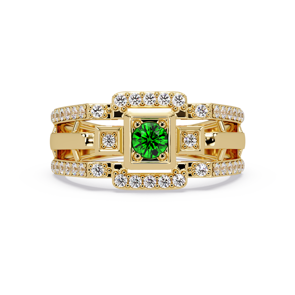 0.5 CTW Geometric Men’s Colorstone Ring with Emerald Green in Yellow Gold – Lunéa Paris
