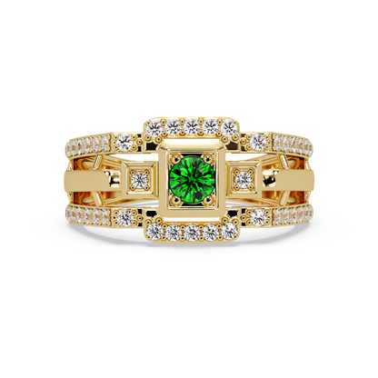 0.5 CTW Geometric Men’s Colorstone Ring with Emerald Green in Yellow Gold – Lunéa Paris