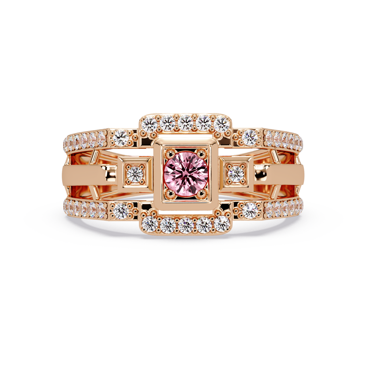 0.5 CTW Geometric Men’s Colorstone Ring with Tourmaline Pink in Rose Gold – Lunéa Paris