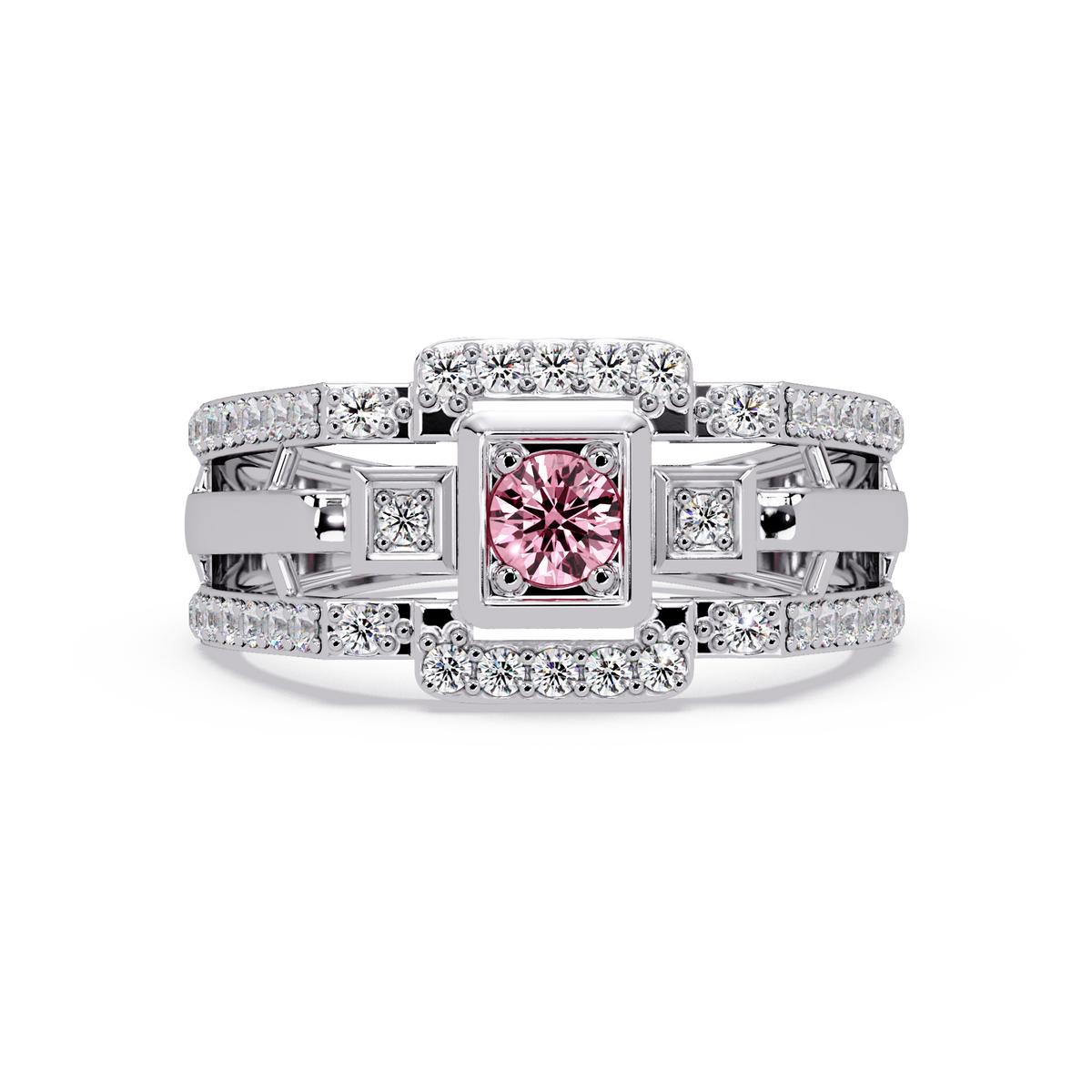 0.5 CTW Geometric Men’s Colorstone Ring with Tourmaline Pink in White Gold – Lunéa Paris