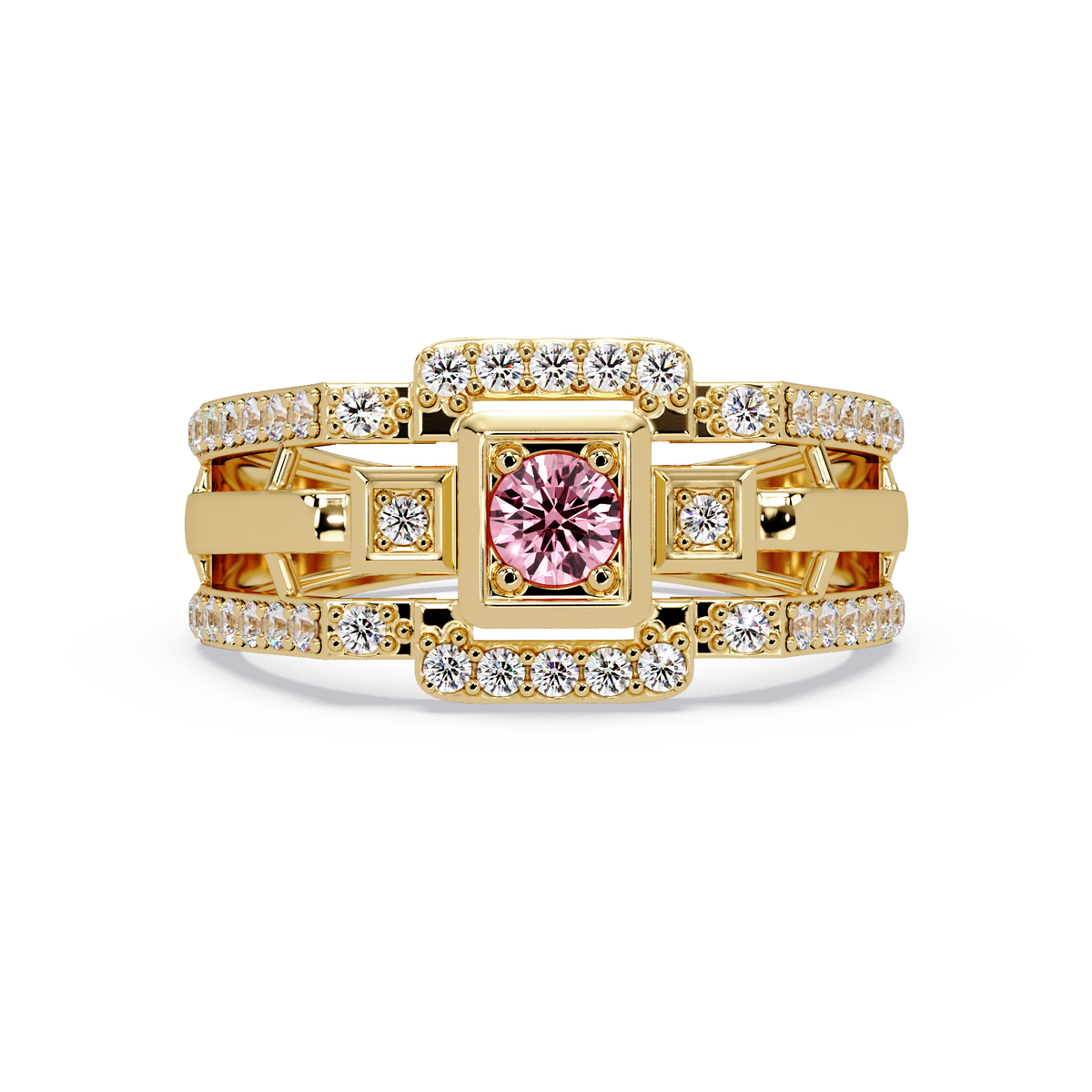 0.5 CTW Geometric Men’s Colorstone Ring with Tourmaline Pink in Yellow Gold – Lunéa Paris