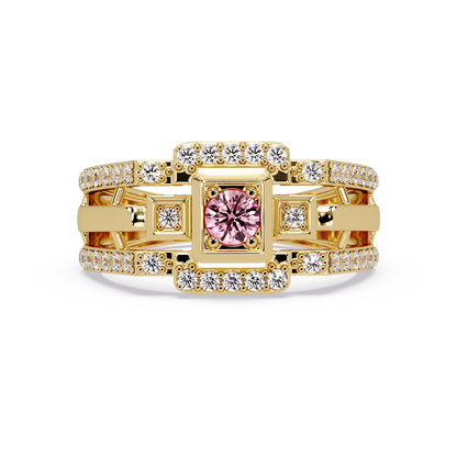 0.5 CTW Geometric Men’s Colorstone Ring with Tourmaline Pink in Yellow Gold – Lunéa Paris