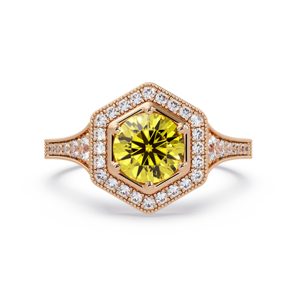 Hexagonal halo pavé colorstone ring Citrine Yellow RG – Lunéa Paris