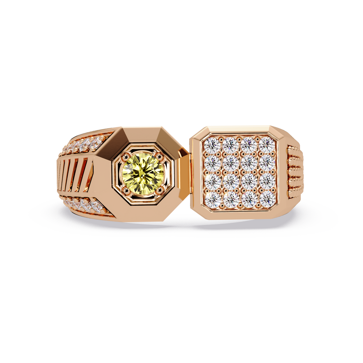 0.4 CTW Split-Panel Men’s Colorstone Ring with Citrine Yellow in Rose Gold – Lunéa Paris