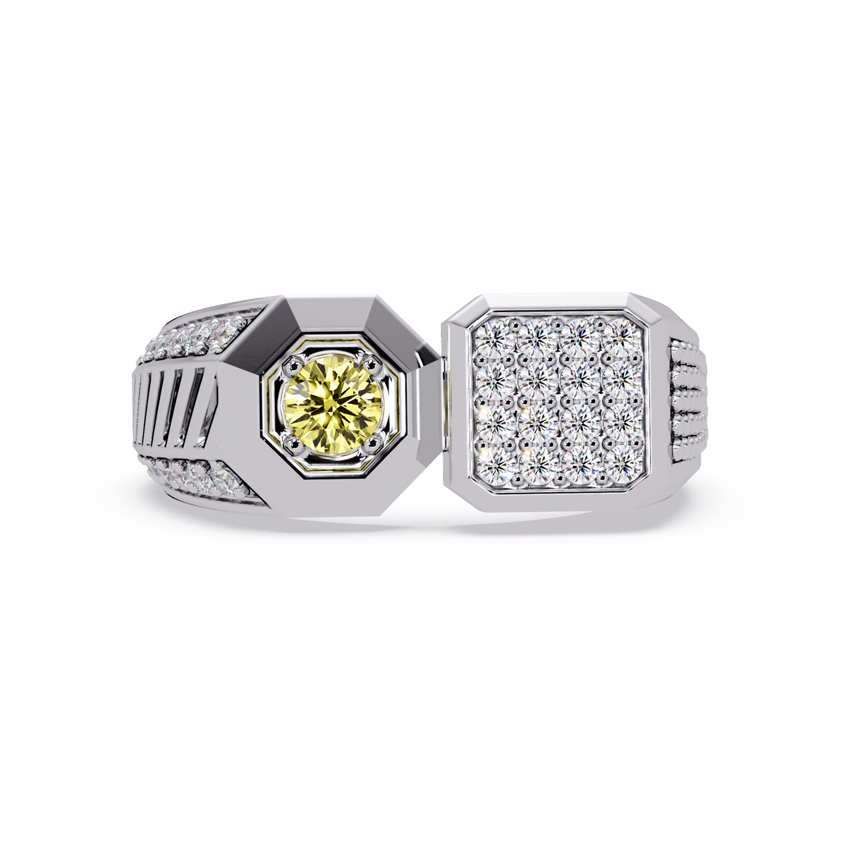 0.4 CTW Split-Panel Men’s Colorstone Ring with Citrine Yellow in White Gold – Lunéa Paris