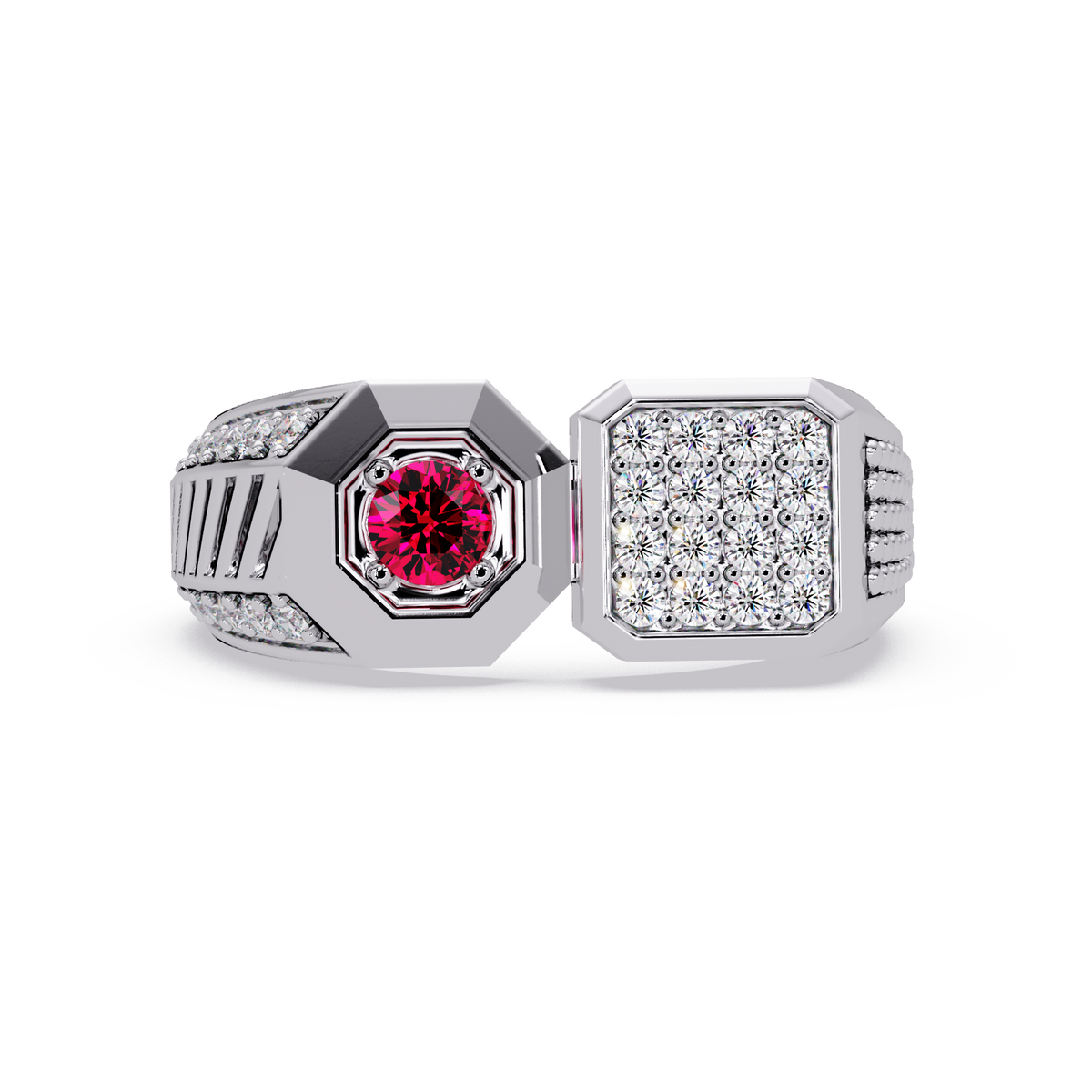 0.4 CTW Split-Panel Men’s Colorstone Ring with Ruby Red in White Gold – Lunéa Paris