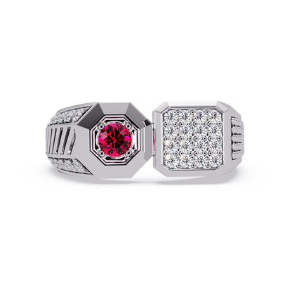 0.4 CTW Split-Panel Men’s Colorstone Ring with Ruby Red in White Gold – Lunéa Paris