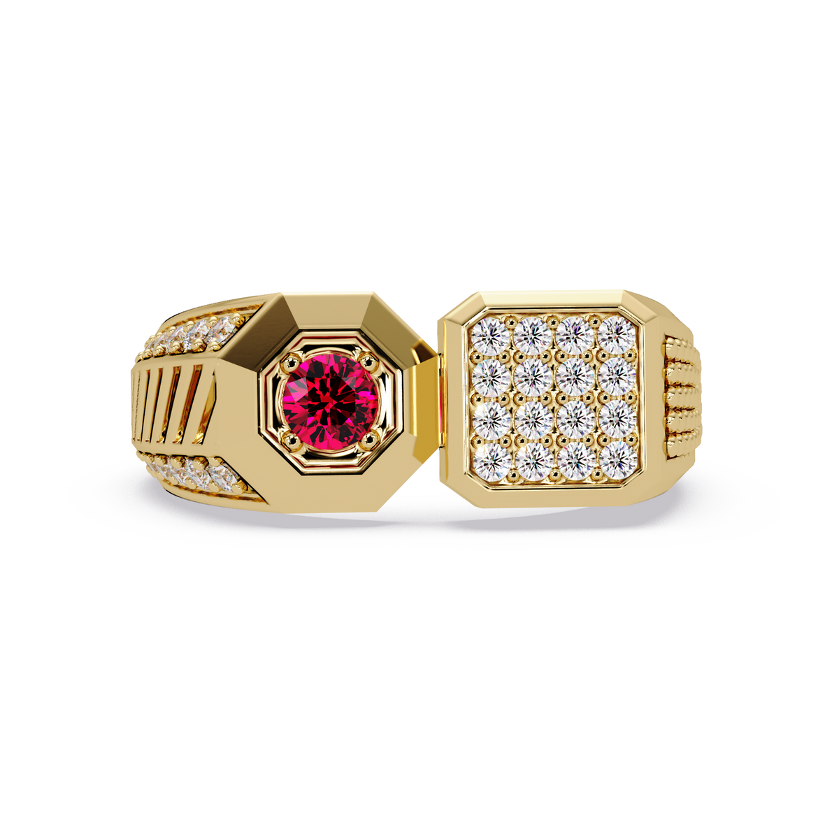 0.4 CTW Split-Panel Men’s Colorstone Ring with Ruby Red in Yellow Gold – Lunéa Paris