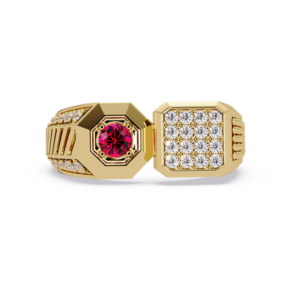 0.4 CTW Split-Panel Men’s Colorstone Ring with Ruby Red in Yellow Gold – Lunéa Paris