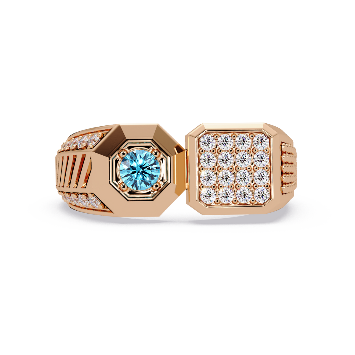 0.4 CTW Split-Panel Men’s Colorstone Ring with Aquamarine Blue in Rose Gold – Lunéa Paris