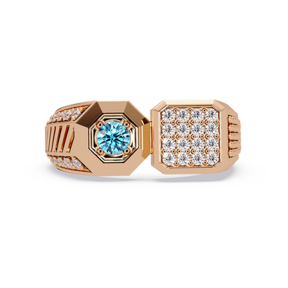 0.4 CTW Split-Panel Men’s Colorstone Ring with Aquamarine Blue in Rose Gold – Lunéa Paris