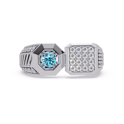 0.4 CTW Split-Panel Men’s Colorstone Ring with Aquamarine Blue in White Gold – Lunéa Paris