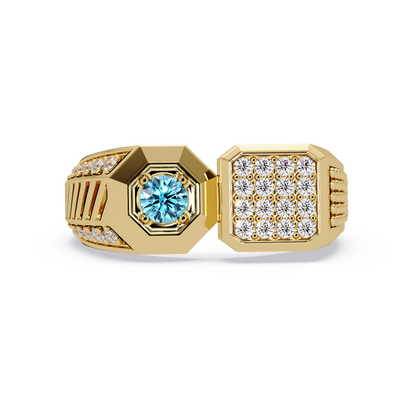 0.4 CTW Split-Panel Men’s Colorstone Ring with Aquamarine Blue in Yellow Gold – Lunéa Paris