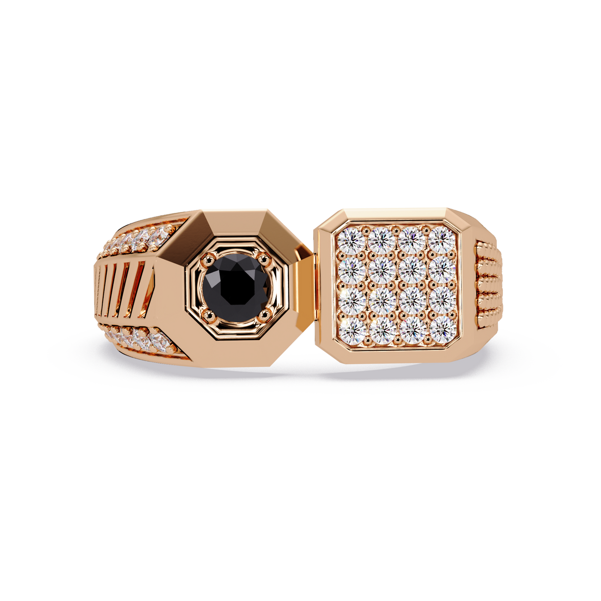 0.4 CTW Split-Panel Men’s Colorstone Ring with Onyx in Rose Gold – Lunéa Paris