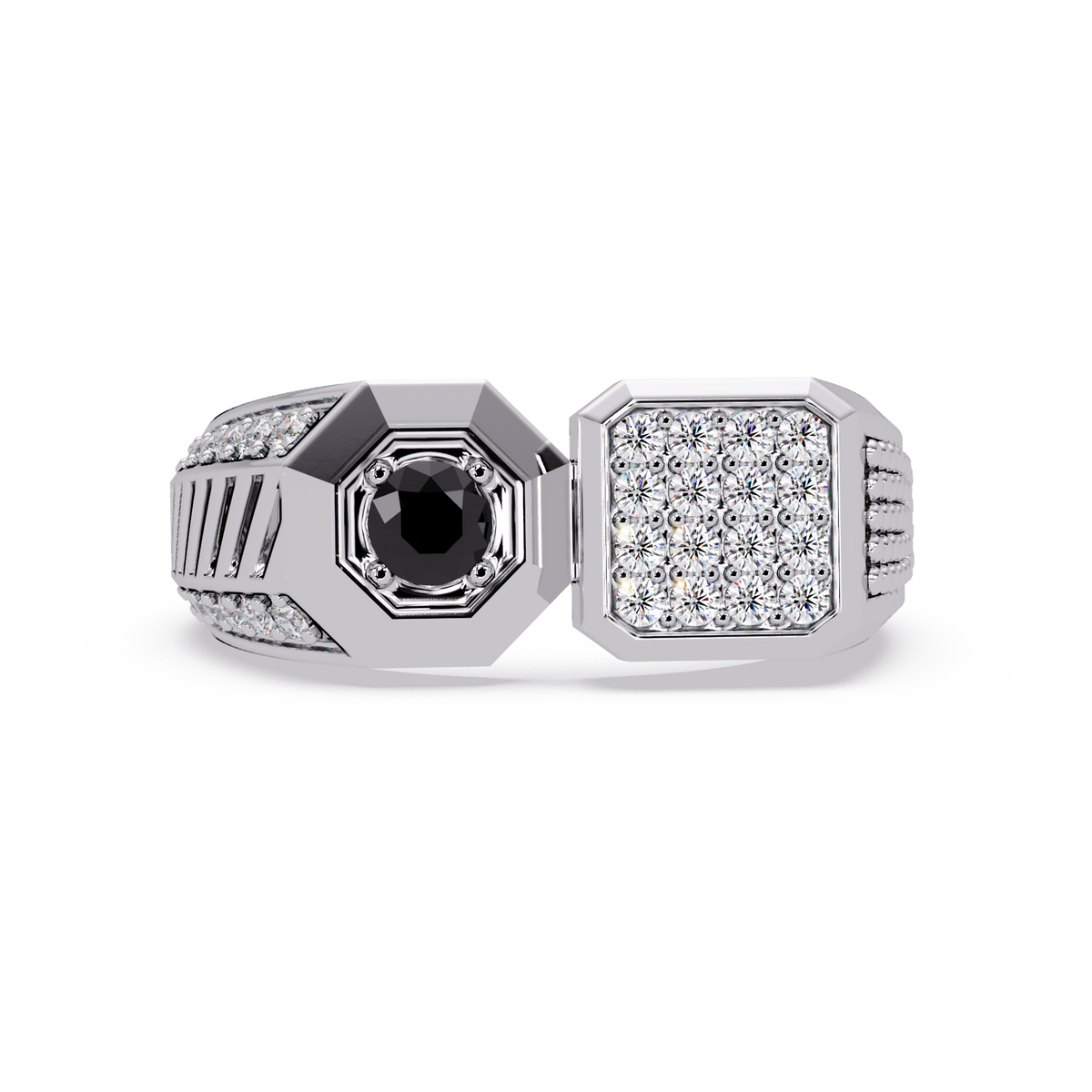 0.4 CTW Split-Panel Men’s Colorstone Ring with Onyx in White Gold – Lunéa Paris