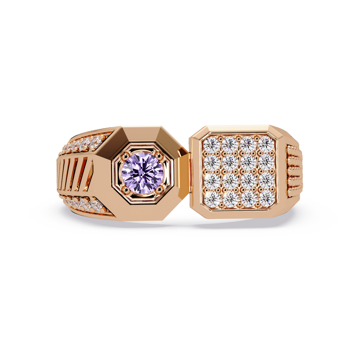 0.4 CTW Split-Panel Men’s Colorstone Ring with Amethyst Purple in Rose Gold – Lunéa Paris